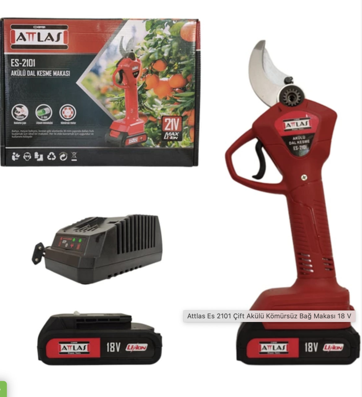 Attlas Es 2101 Çift Akülü Kömürsüz Bağ Makası 18 V