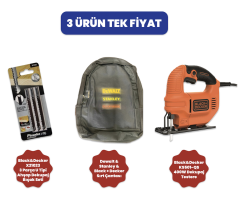 Black&Decker KS501-QS 400W Dekupaj Testere +  X21023 3 Parça U Tipi Ahşap Dekupaj Bıçak Seti + Sırt Çantası