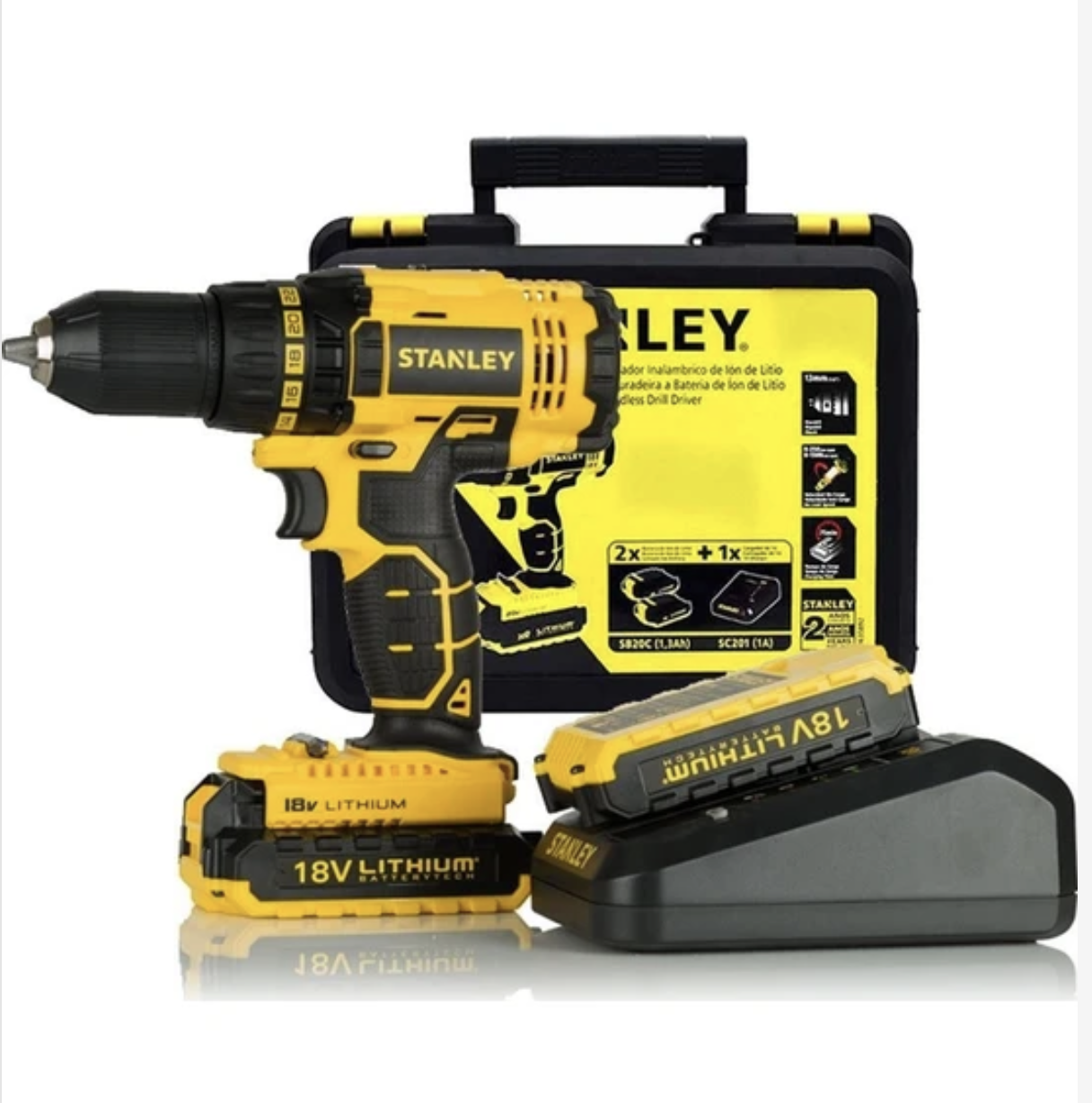 Stanley SBD20S2K 18Volt/1,5Ah Li-ion Çift Akülü Kömürsüz Profesyonel Vidalama